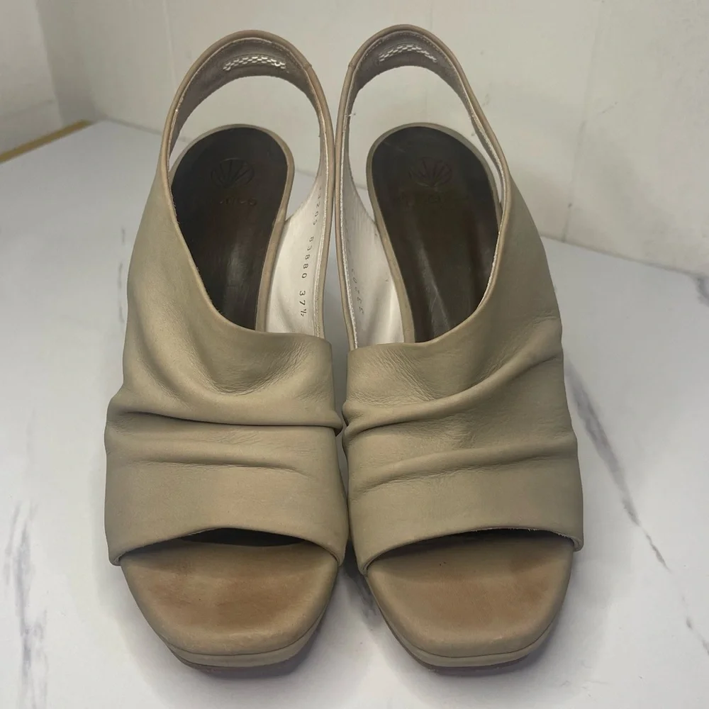 COCLICO LARKSPUR Ruched Leather Open Toe Sandal MADE IN SPAIN  EU Sz 37.5/US 7.5